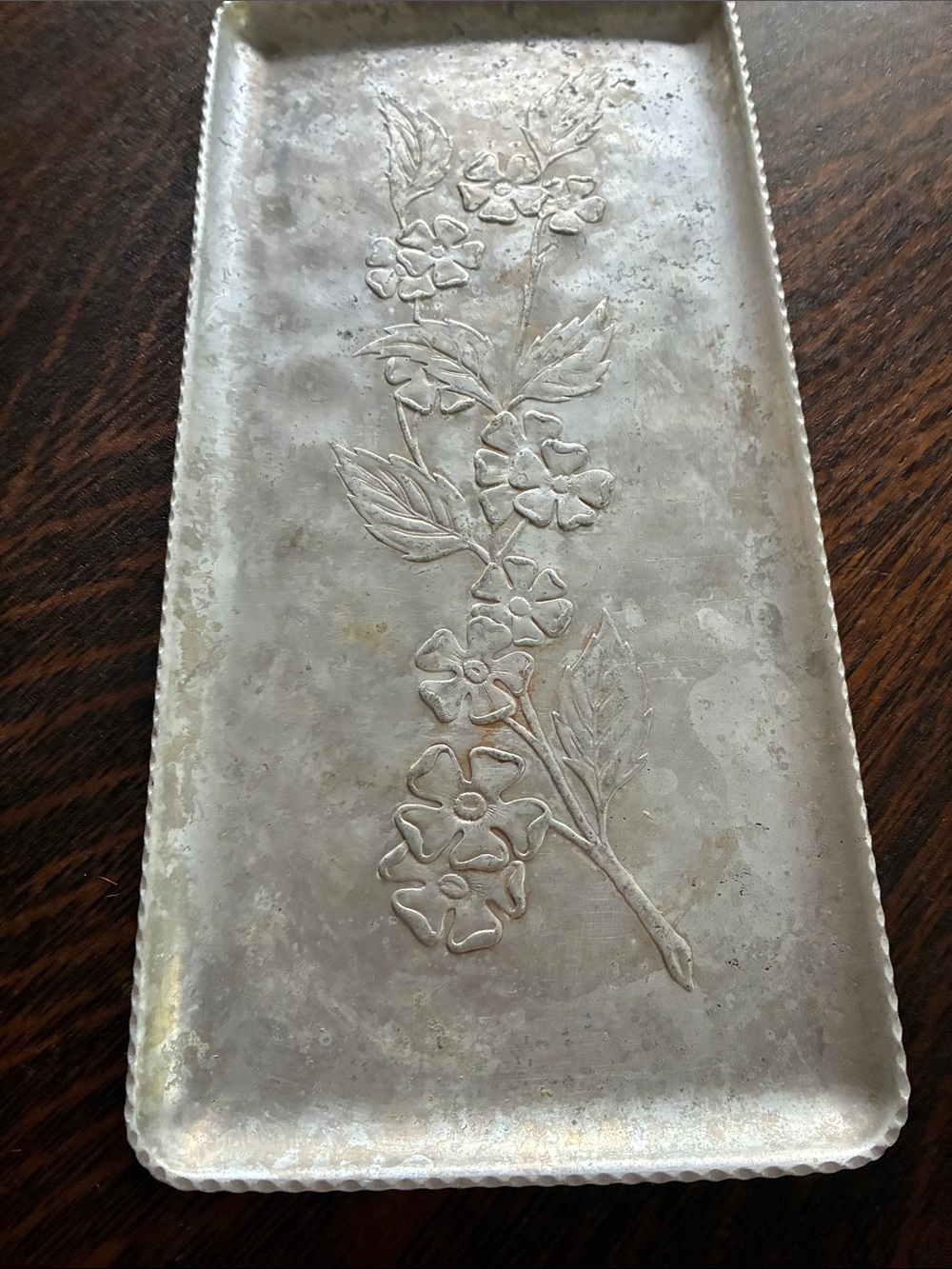 Vintage Floral Hammered Metal Tray
